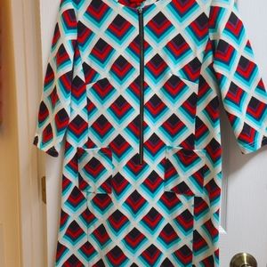 Tracy Negoshian Geometric print Front Full Zip Size: S Dress